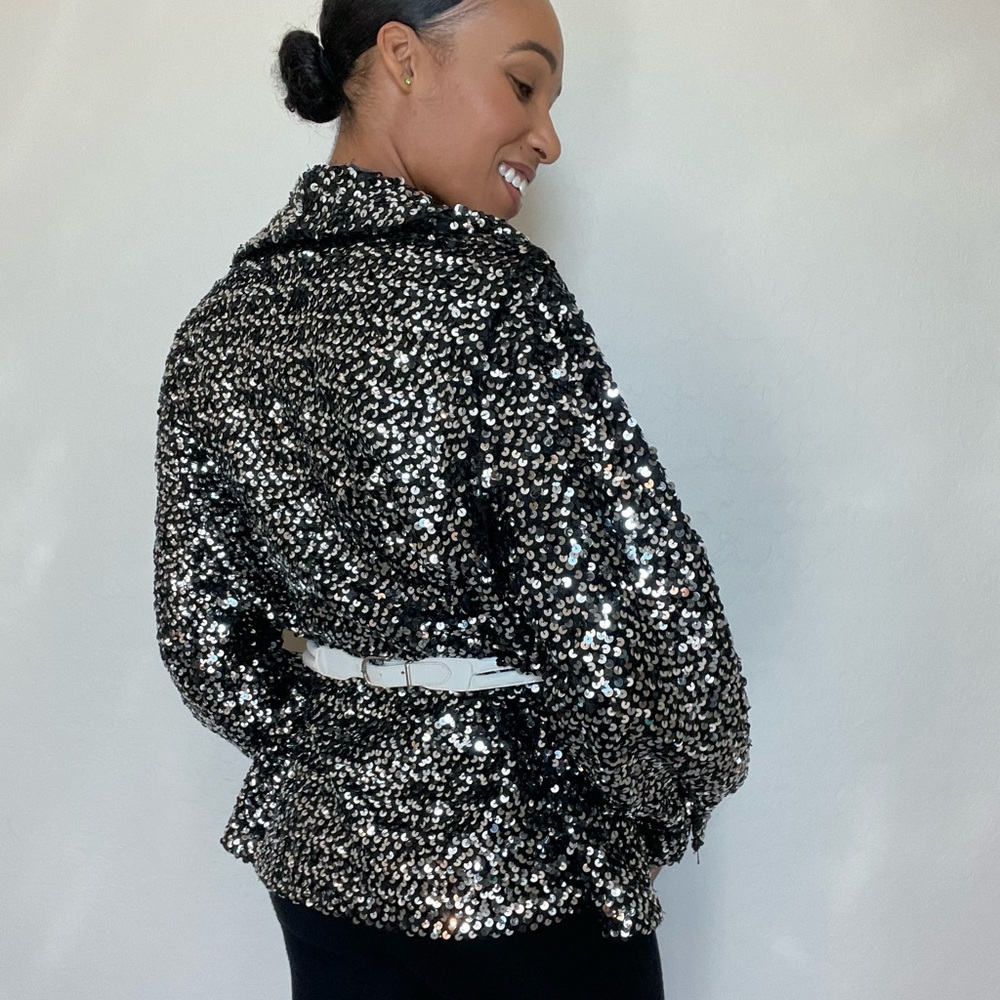 Vintage Sequin Silver Jacket W/ Button Sleeves - image 7